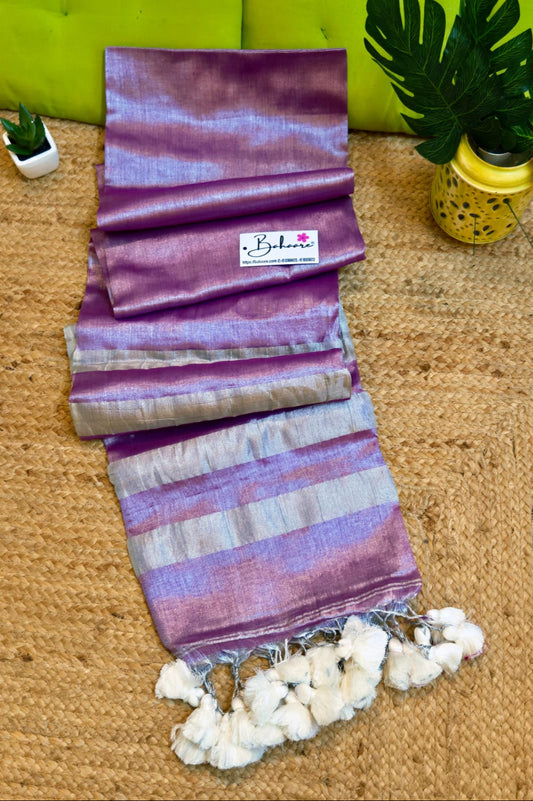 Megha | Lavender Rose Tissue Saree with Silver Zari
