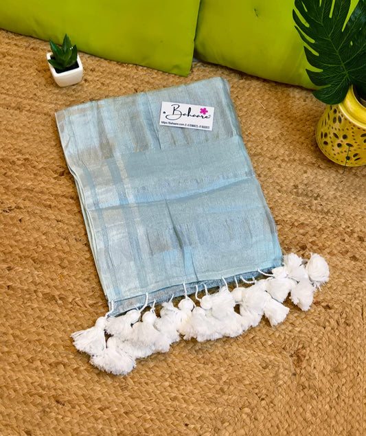 Megha | Ice Blue Tissue Saree with Silver Zari