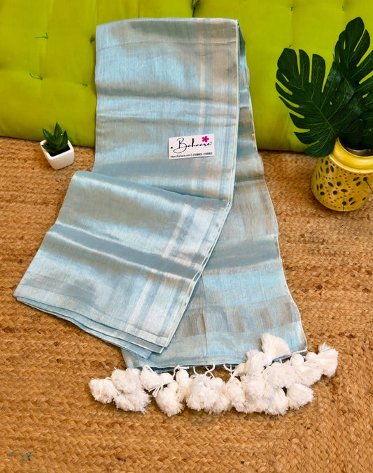 Megha | Ice Blue Tissue Saree with Silver Zari