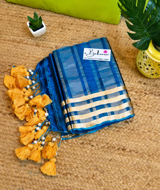 Suhani | Blue Tissue Saree with Silver Border