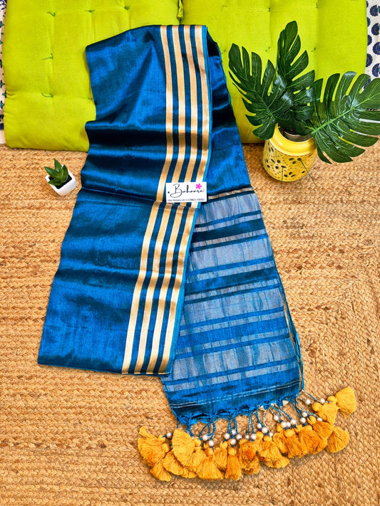 Suhani | Blue Tissue Saree with Silver Border