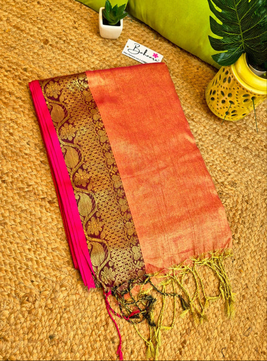 Surmai | Orange Tissue Cotton Saree