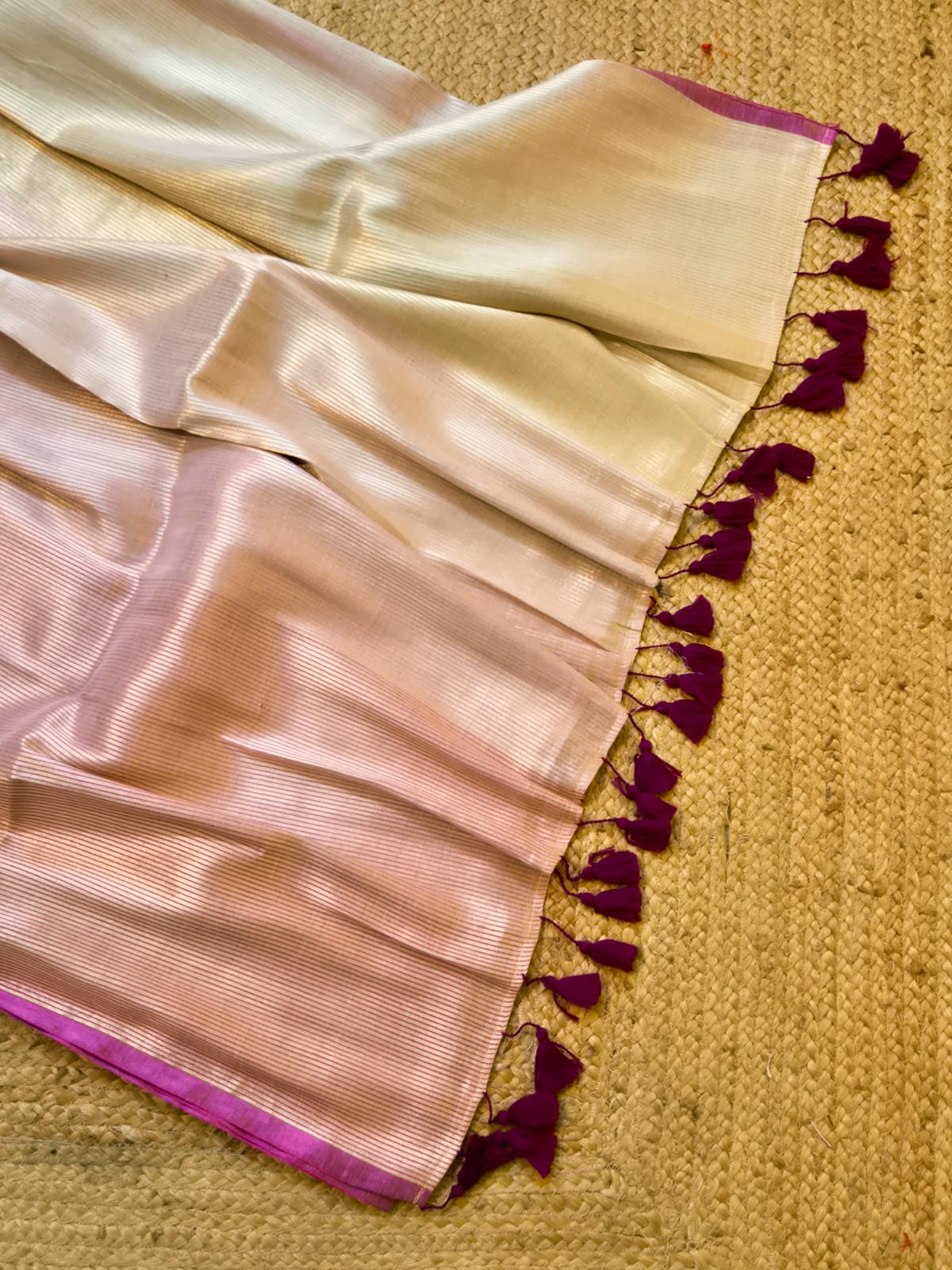 Megha | Golden Whisper Tissue Saree with Magenta Border