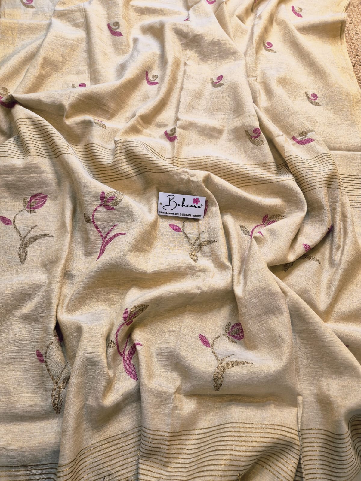 Springtime Serenity | Cream Beige Tissue Linen Saree
