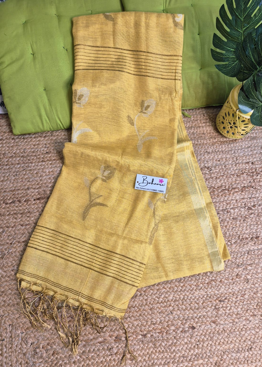 Springtime Serenity | Honey Gold Tissue Linen Saree