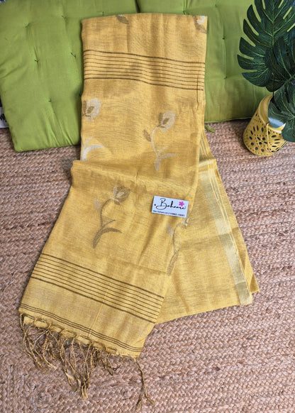 Springtime Serenity | Honey Gold Tissue Linen Saree