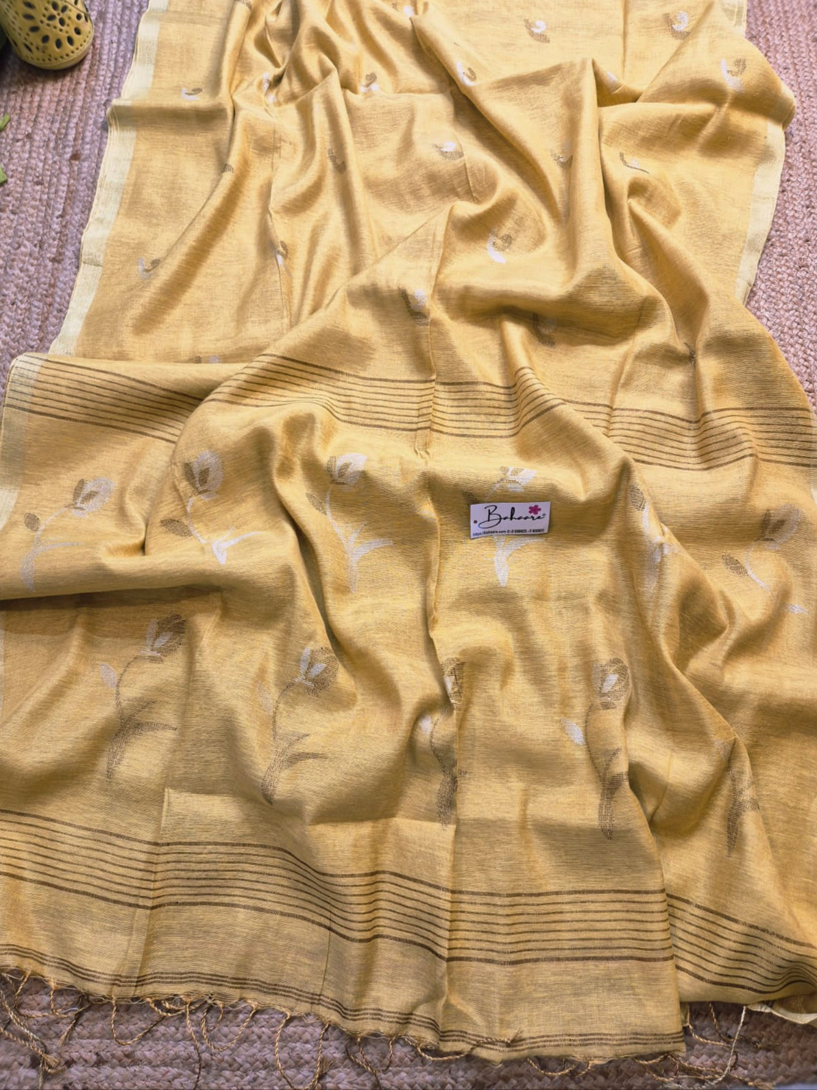 Springtime Serenity | Honey Gold Tissue Linen Saree