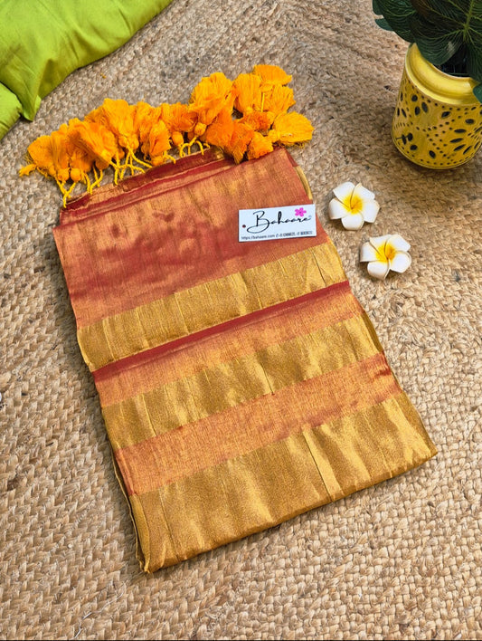 Megha | Orange Golden Dual Tone Tissue Saree