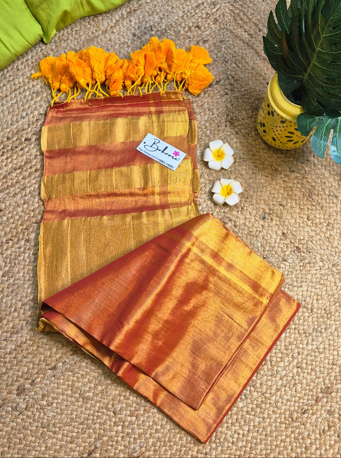 Megha | Orange Golden Dual Tone Tissue Saree