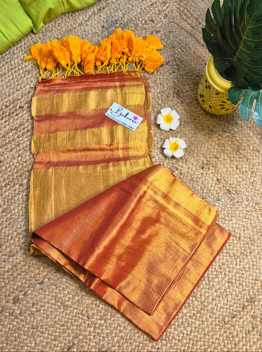 Megha | Orange Golden Dual Tone Tissue Saree