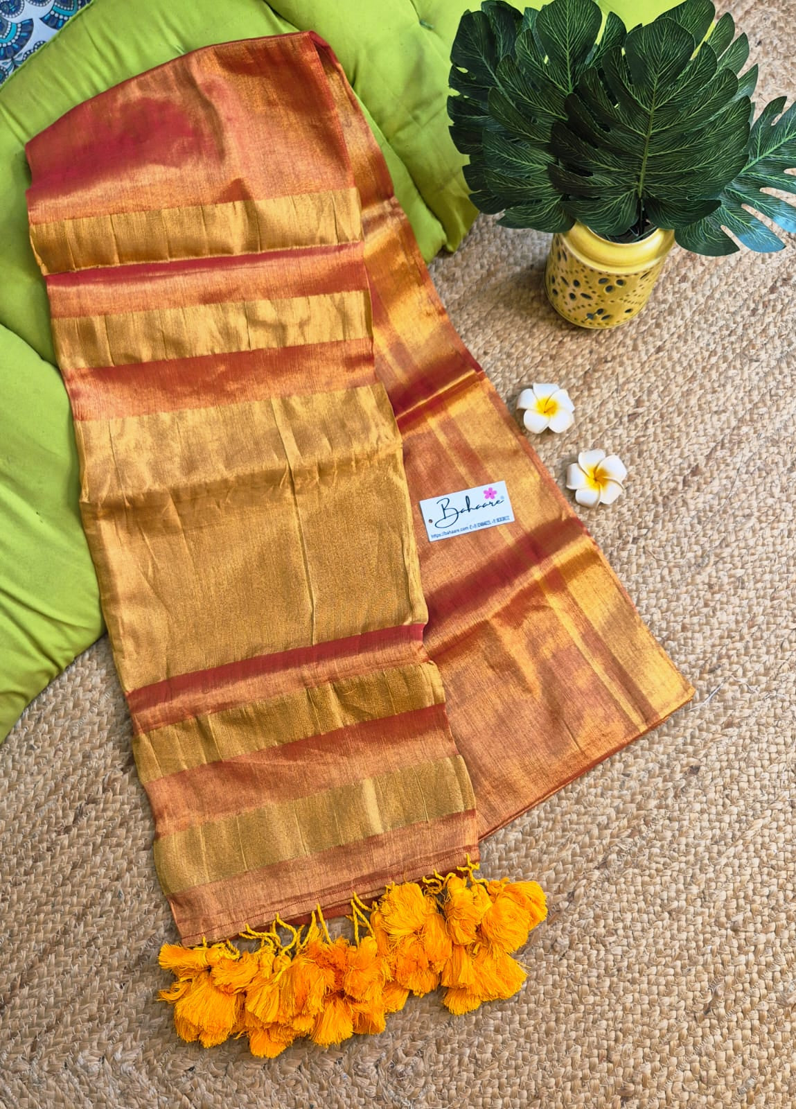 Megha | Orange Golden Dual Tone Tissue Saree