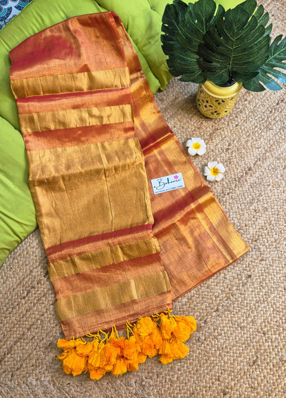 Megha | Orange Golden Dual Tone Tissue Saree