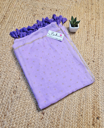 Polka Passion | Lavender Mul Mul Cotton Saree with Golden Polka Dots