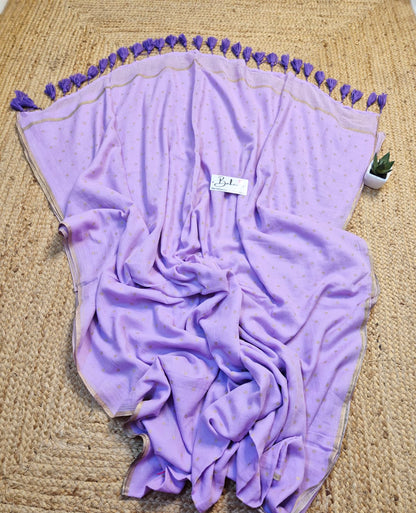 Polka Passion | Lavender Mul Mul Cotton Saree with Golden Polka Dots