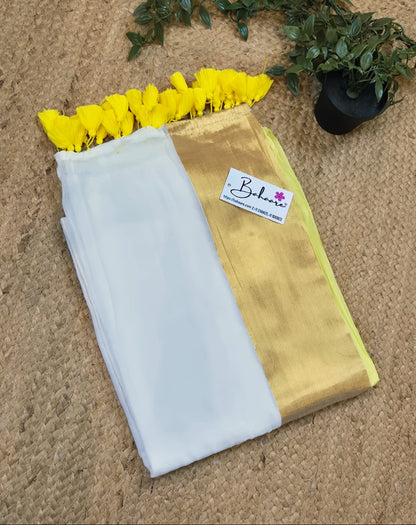 Mohini | Light Gold Mul Mul Cotton Saree with Golden Tissue Border