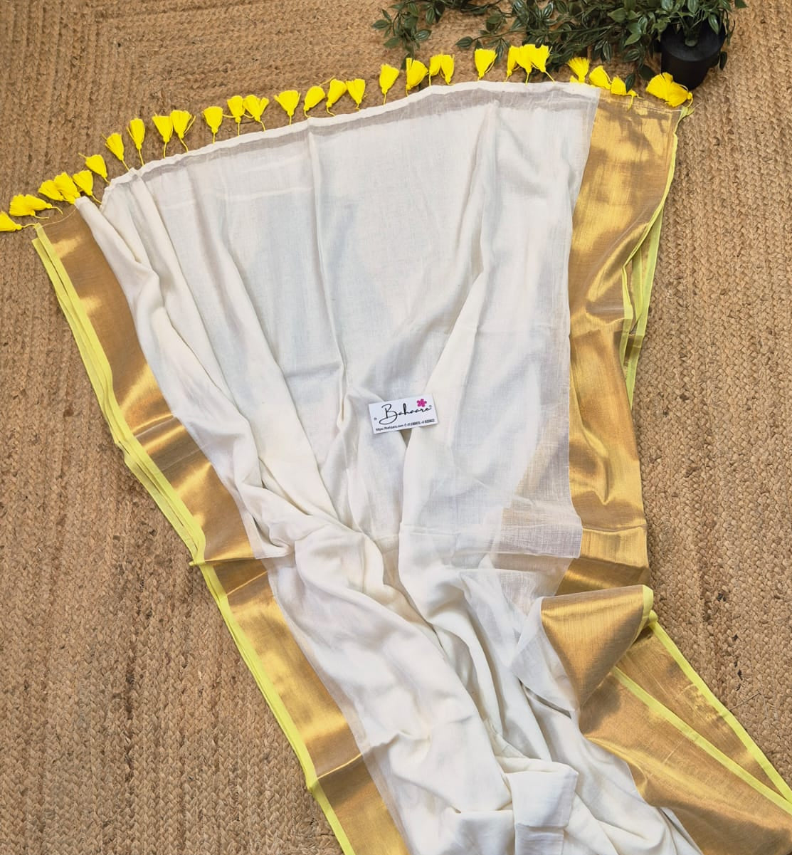 Mohini | Light Gold Mul Mul Cotton Saree with Golden Tissue Border