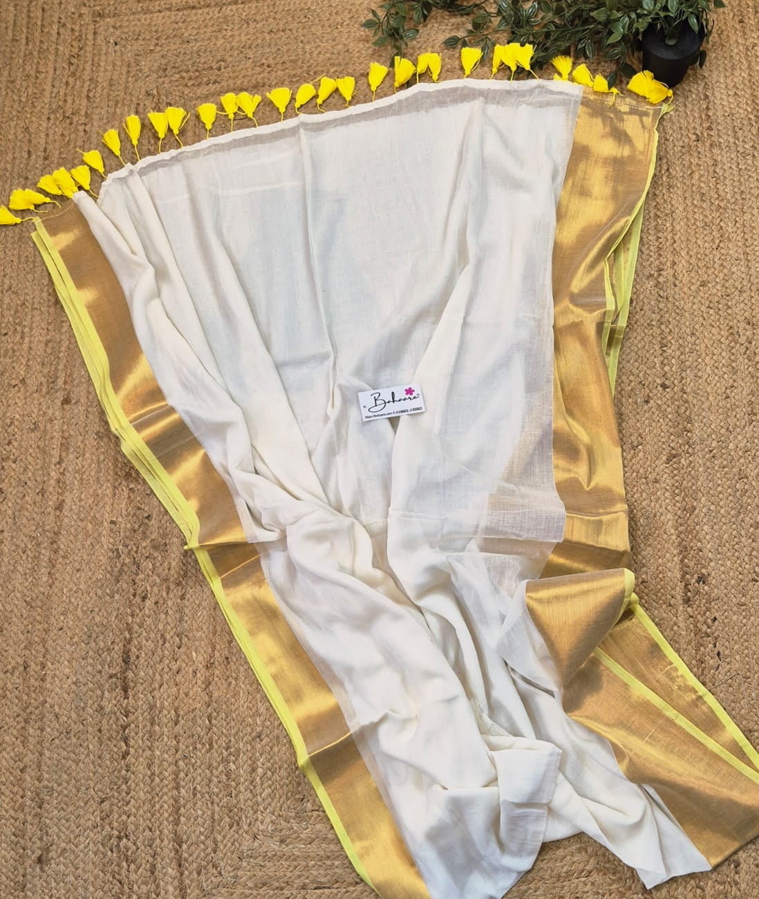 Mohini | Light Gold Mul Mul Cotton Saree with Golden Tissue Border