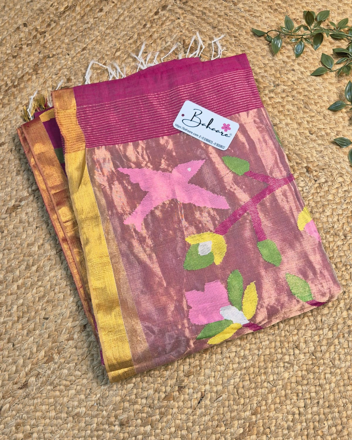 Springtime Serenity | Rani Pink Tissue Linen Saree with Handwoven Paithani Motif