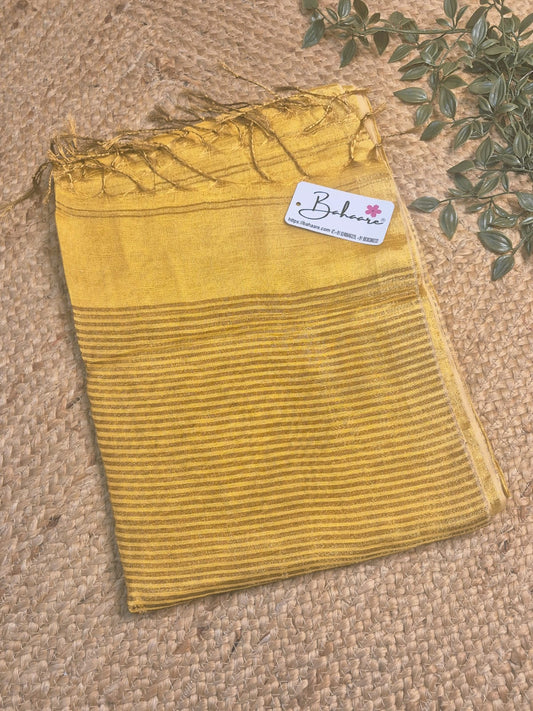 Springtime Serenity | Gold Tissue Linen Saree