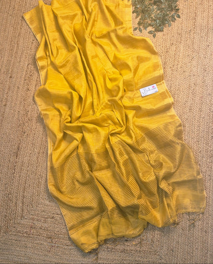 Springtime Serenity | Gold Tissue Linen Saree