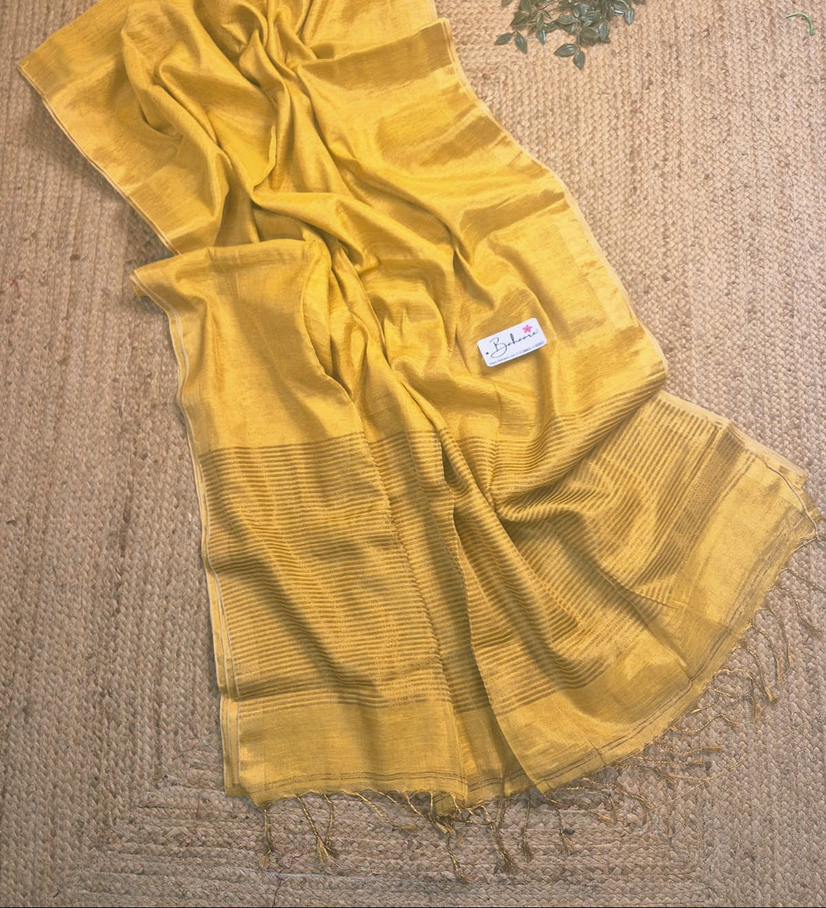 Springtime Serenity | Gold Tissue Linen Saree