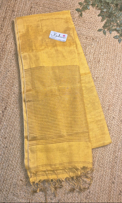 Springtime Serenity | Gold Tissue Linen Saree