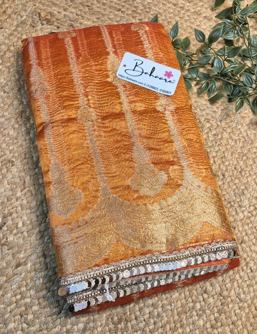 Utsav | Fanta Orange Crushed Tissue Saree with Lace