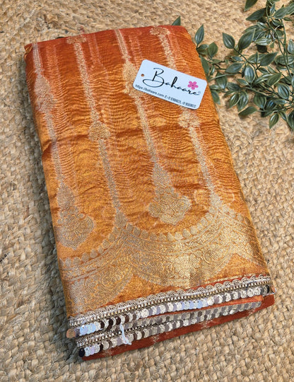 Utsav | Fanta Orange Crushed Tissue Saree with Lace