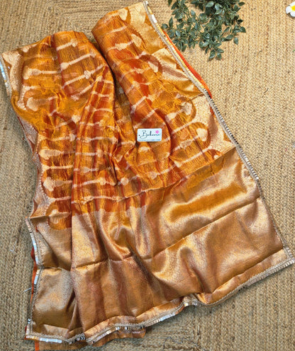 Utsav | Fanta Orange Crushed Tissue Saree with Lace