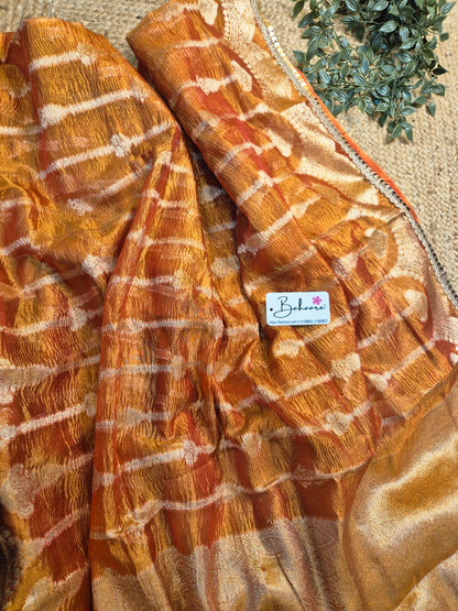 Utsav | Fanta Orange Crushed Tissue Saree with Lace