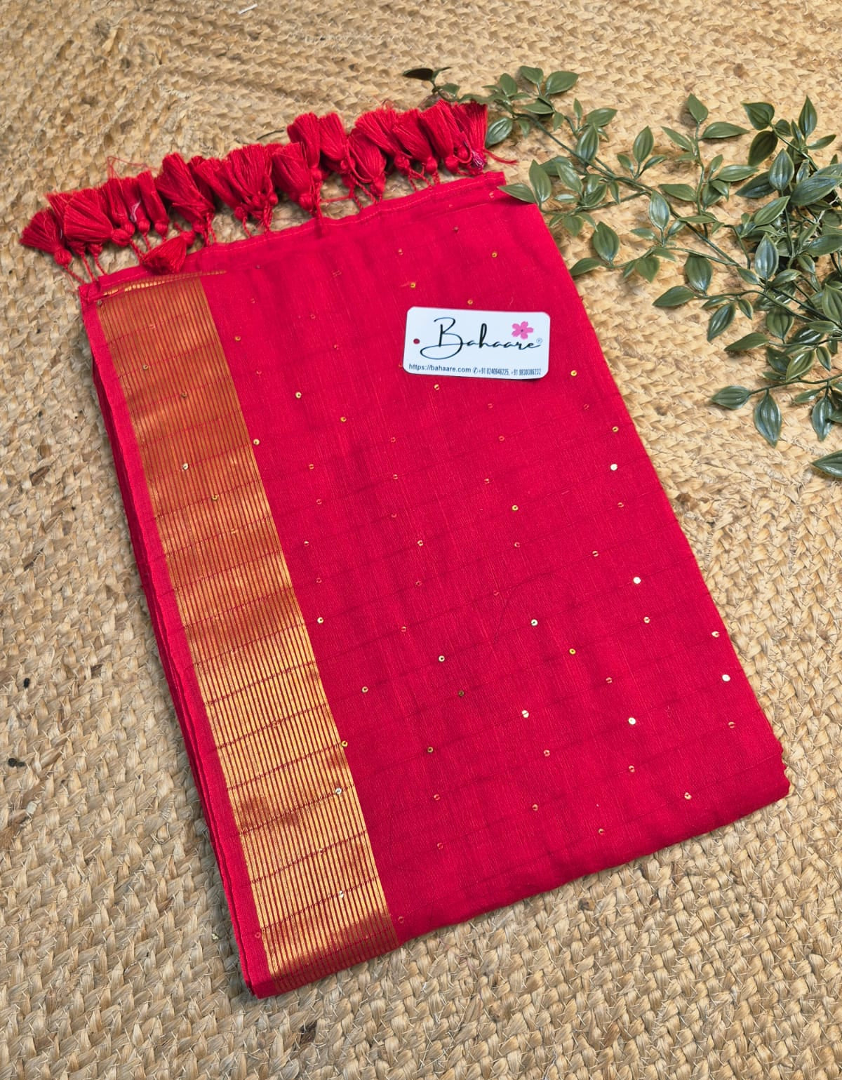 Cotton Galleria | Bridal Crimson Red Premium Cotton Saree with Sequence Pallu