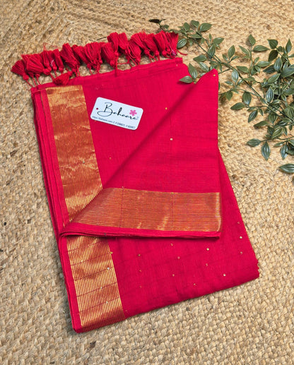 Cotton Galleria | Bridal Crimson Red Premium Cotton Saree with Sequence Pallu