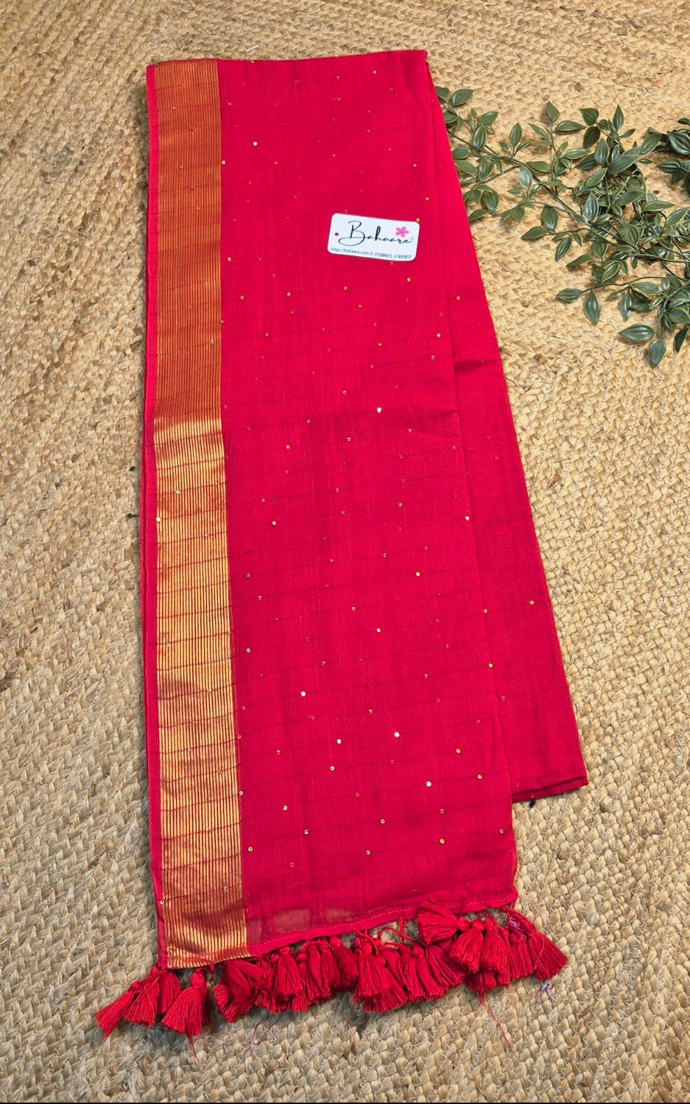 Cotton Galleria | Bridal Crimson Red Premium Cotton Saree with Sequence Pallu