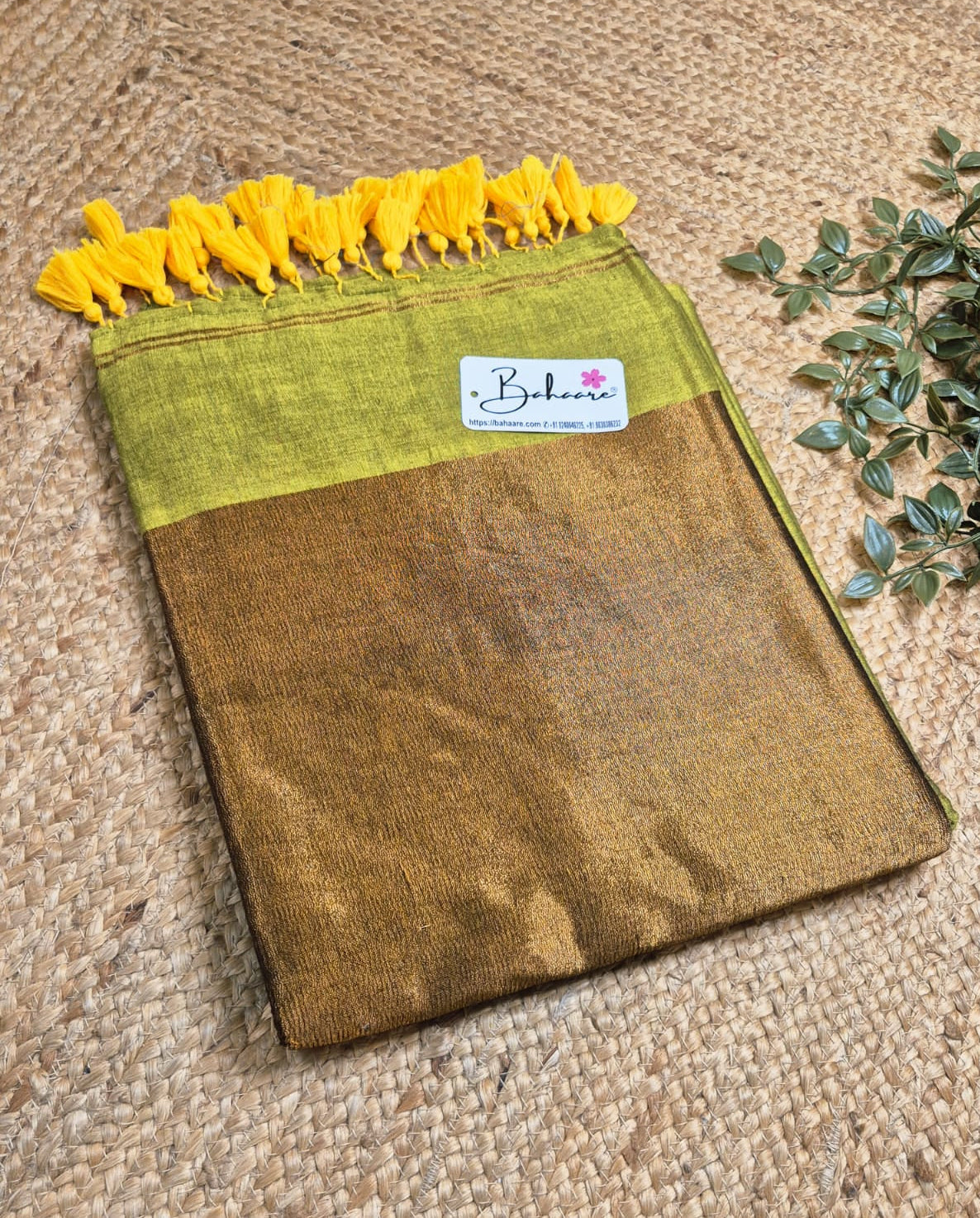 Cotton Galleria | Moss Green Acrylic Cotton Saree with Zari Pallu