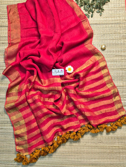 Woodland Whispers | Vermillion Red Jayshree Linen Saree