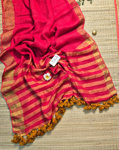 Woodland Whispers | Vermillion Red Jayshree Linen Saree