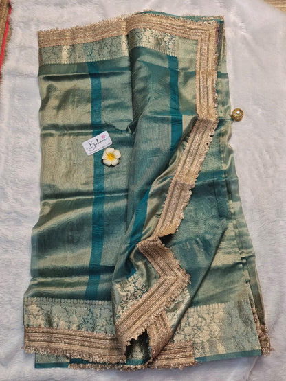 Utsav | Greenish Gold Dual Tone Tissue Organza Silk Saree with Zari Lace