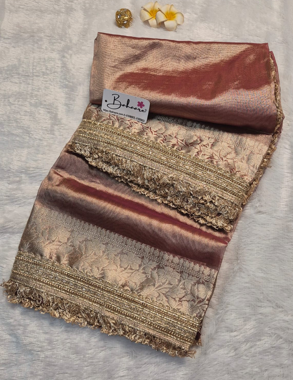 Utsav | Bronze Hue Tissue Organza Saree with Zari Lace