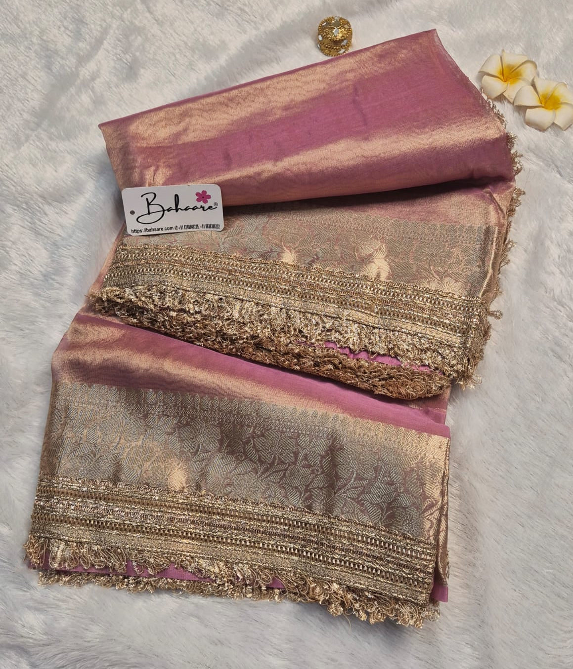 Utsav | Dusty Pink Tissue Organza Saree with Zari Lace