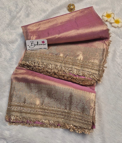 Utsav | Dusty Pink Tissue Organza Saree with Zari Lace