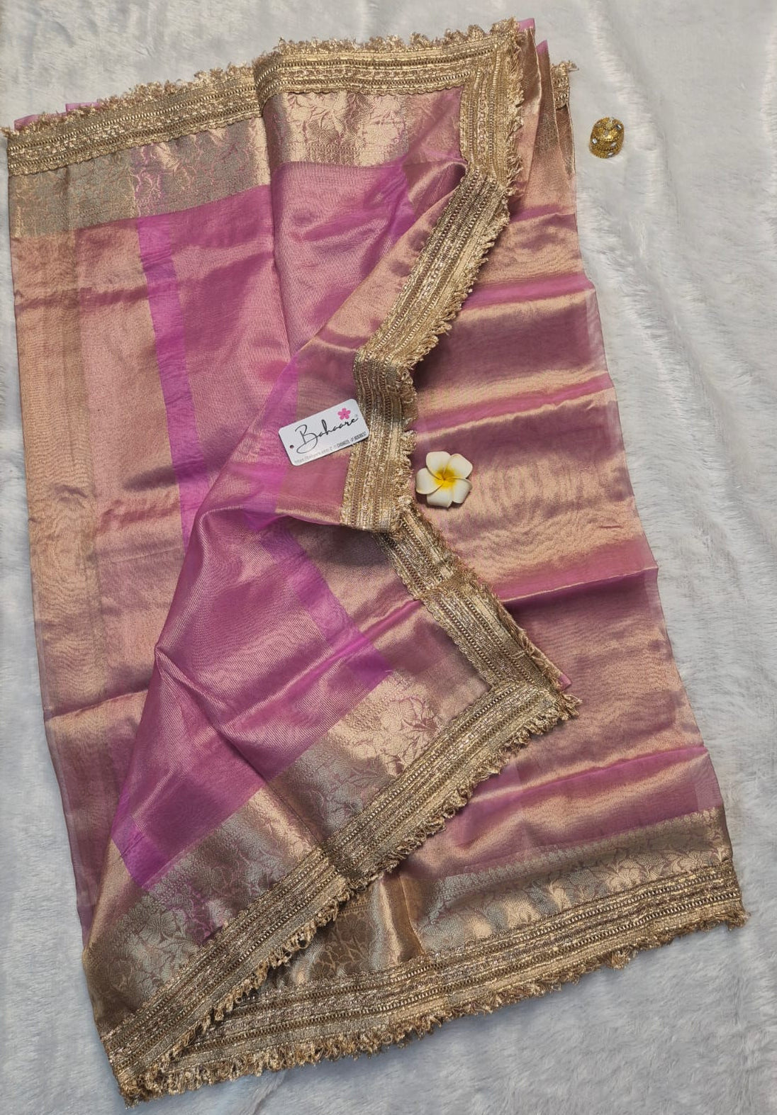 Utsav | Dusty Pink Tissue Organza Saree with Zari Lace