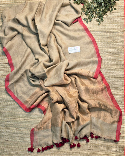 Woodland Whispers | Olive Beige Jayshree Linen Saree