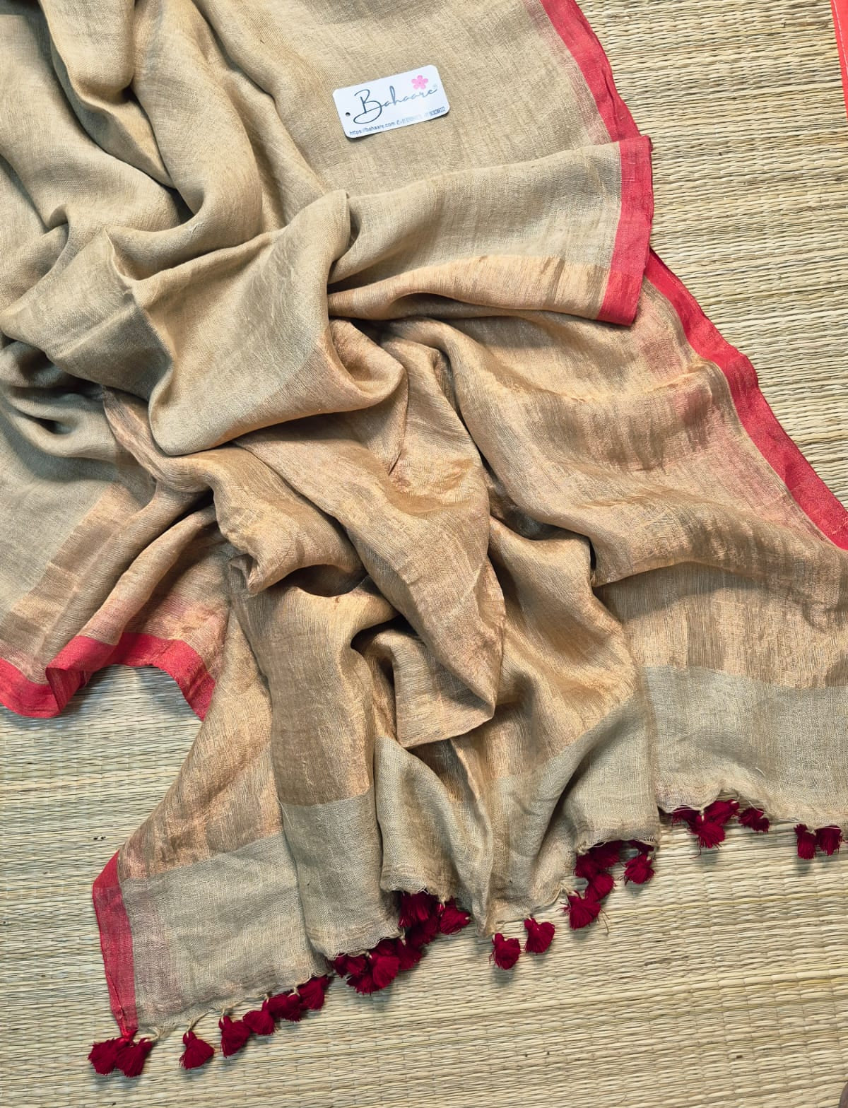 Woodland Whispers | Olive Beige Jayshree Linen Saree