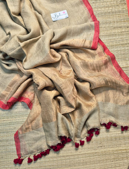 Woodland Whispers | Olive Beige Jayshree Linen Saree
