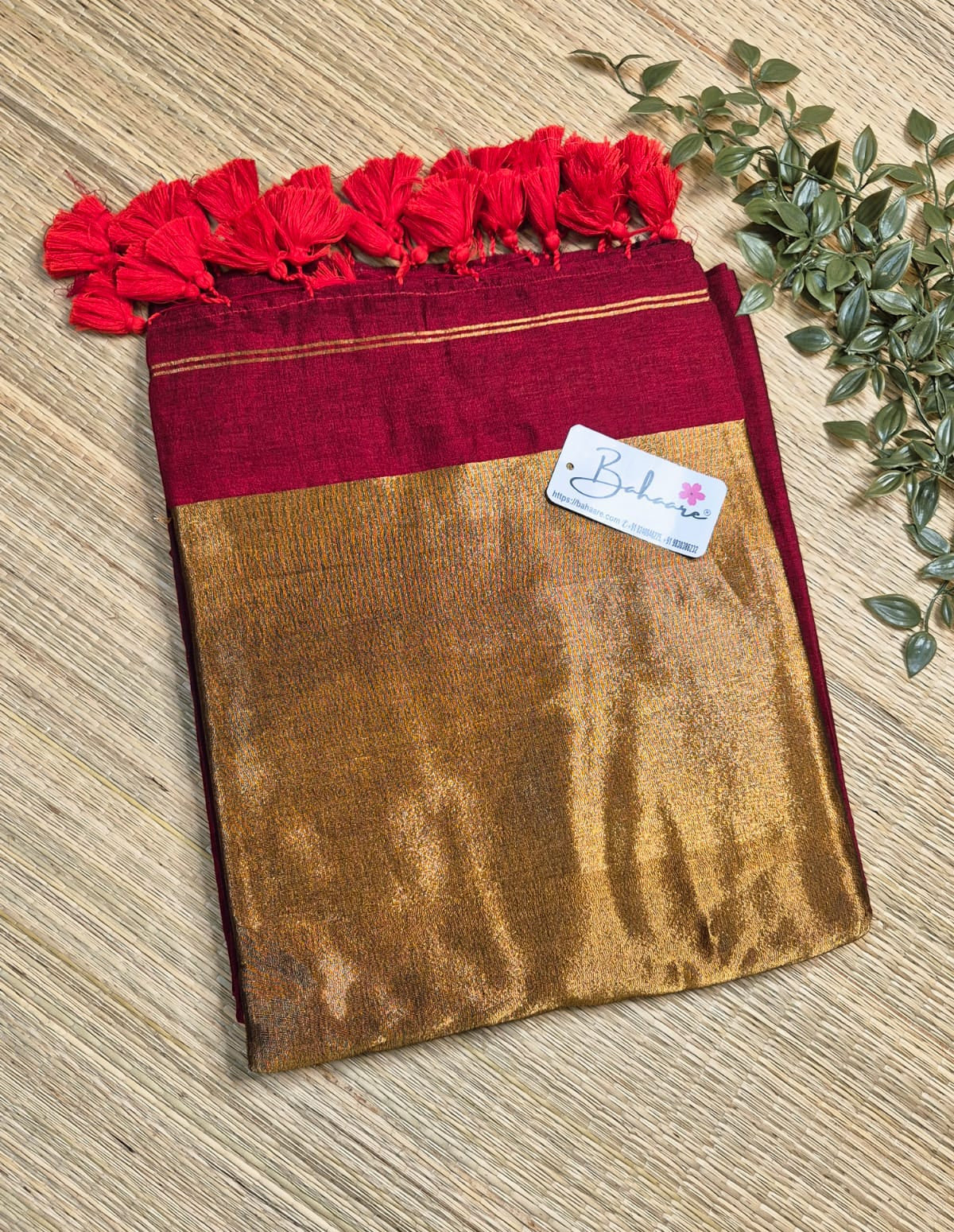 Cotton Galleria | Imperial Maroon Acrylic Cotton Saree with Zari Pallu