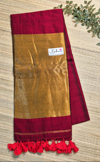 Cotton Galleria | Imperial Maroon Acrylic Cotton Saree with Zari Pallu