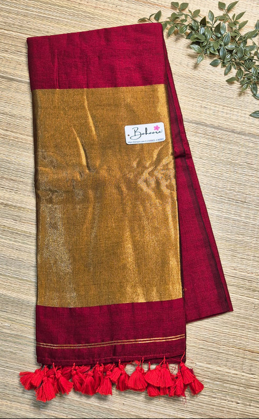 Cotton Galleria | Imperial Maroon Acrylic Cotton Saree with Zari Pallu
