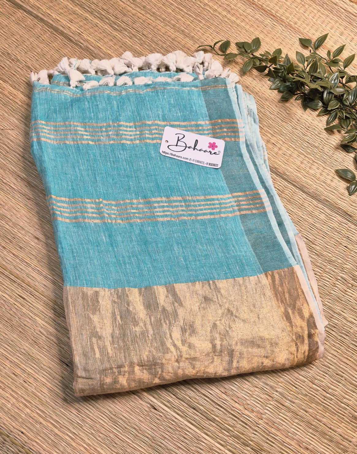 Woodland Whispers | Aqua Marine Jayshree Linen Saree with Zari Border