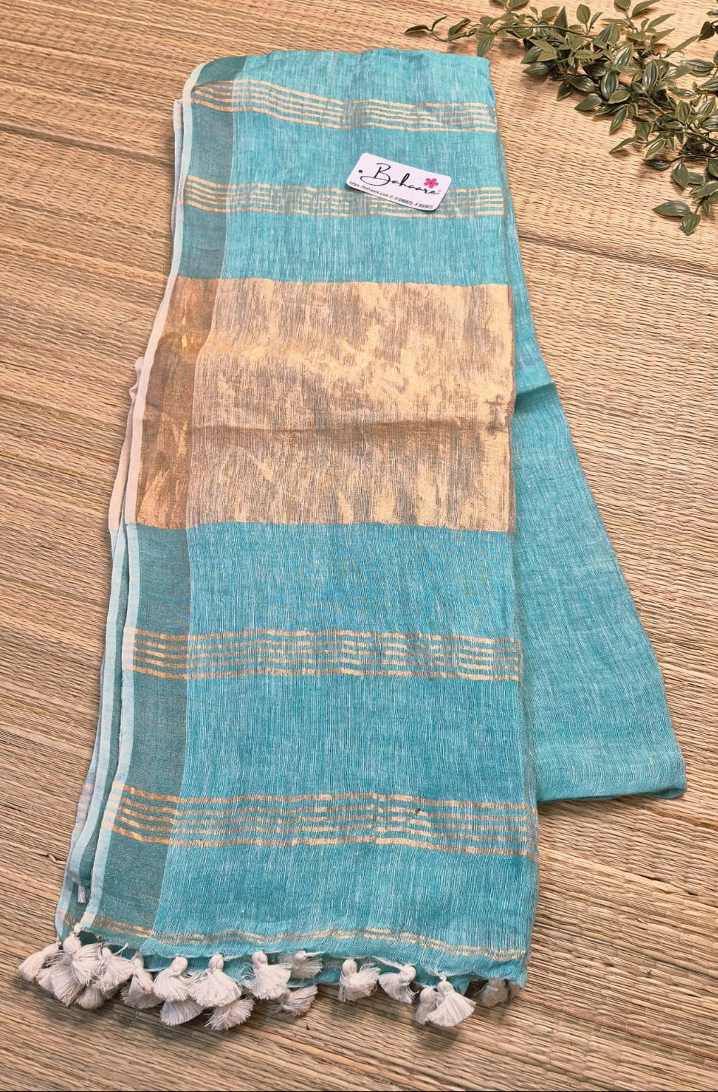 Woodland Whispers | Aqua Marine Jayshree Linen Saree with Zari Border
