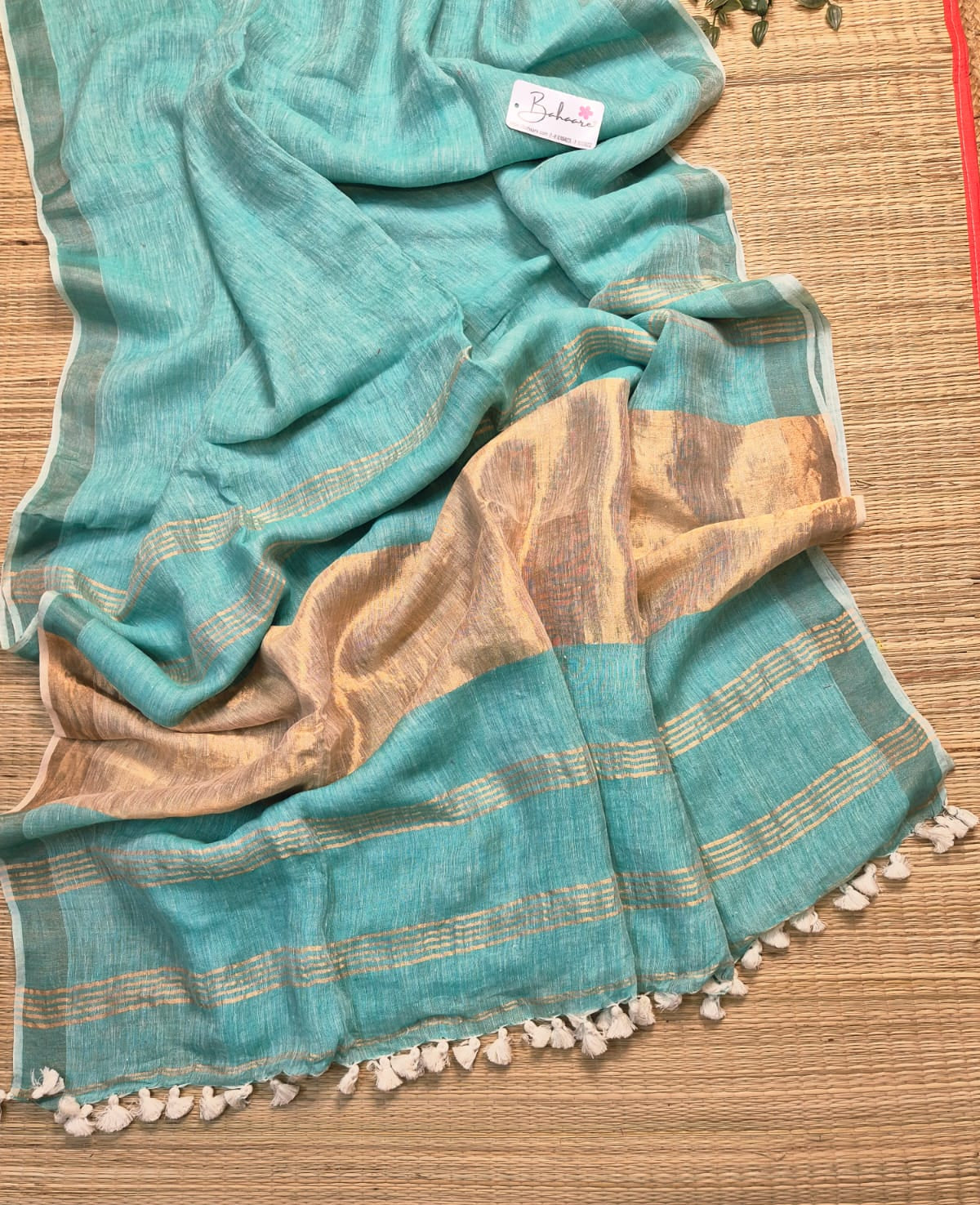 Woodland Whispers | Aqua Marine Jayshree Linen Saree with Zari Border